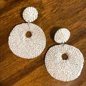 White beaded disc earrings